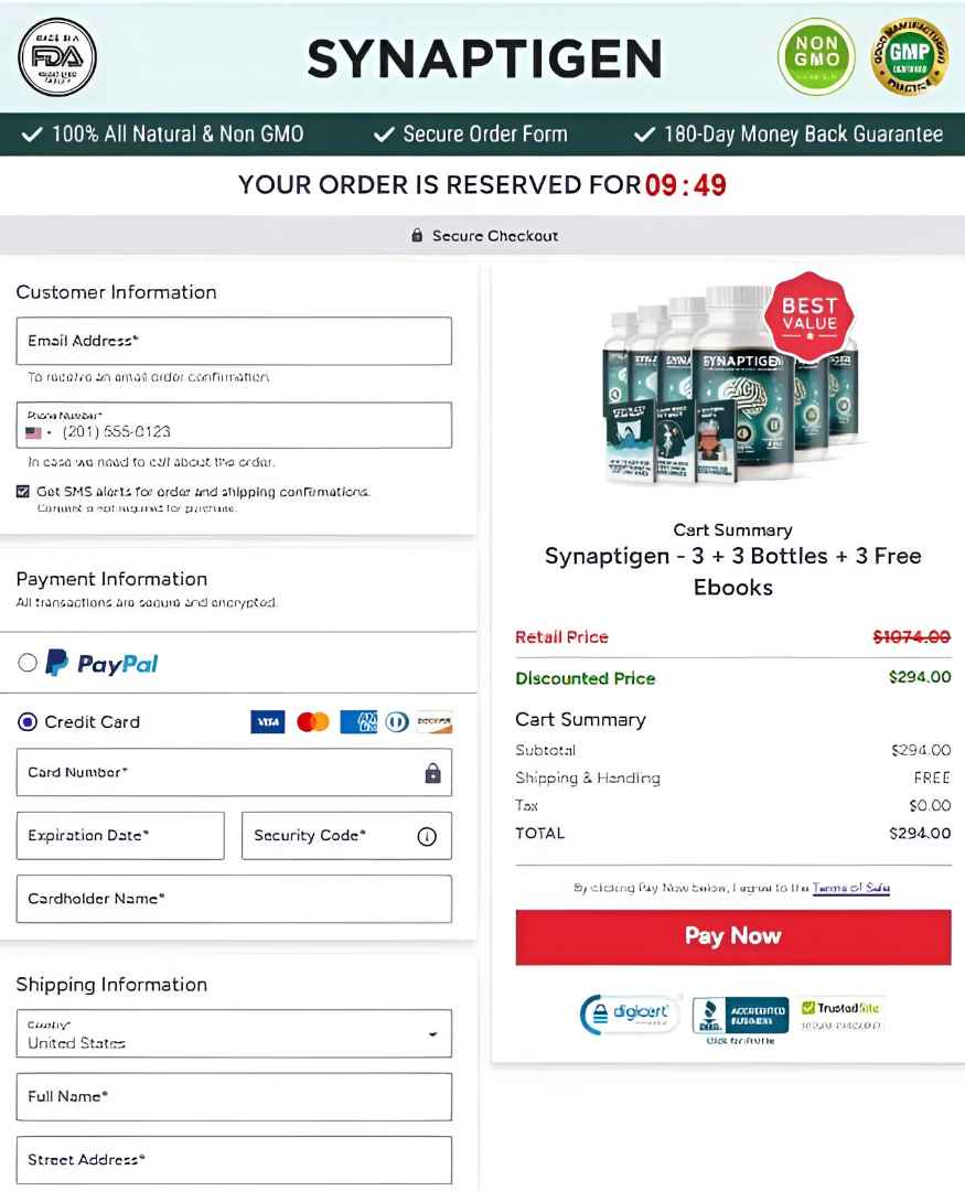 Synaptigen Secure Checkout Page